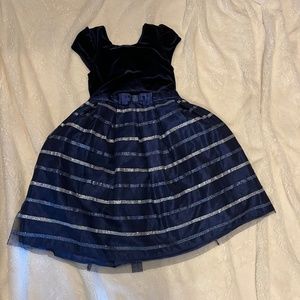 Jona Michelle Navy and Silver Kids Formal Dress